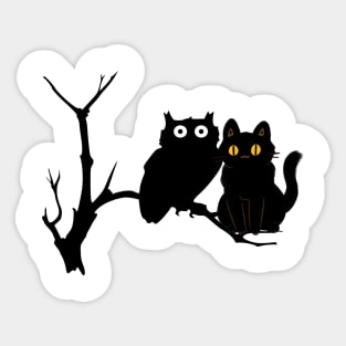 a cat and an owl Sticker